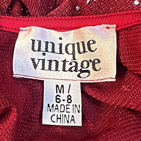 Unique Vintage Red & Silver Stars Farrah Maxi Dress V-Neck Sheer Holiday Gown - Picture 10 of 10